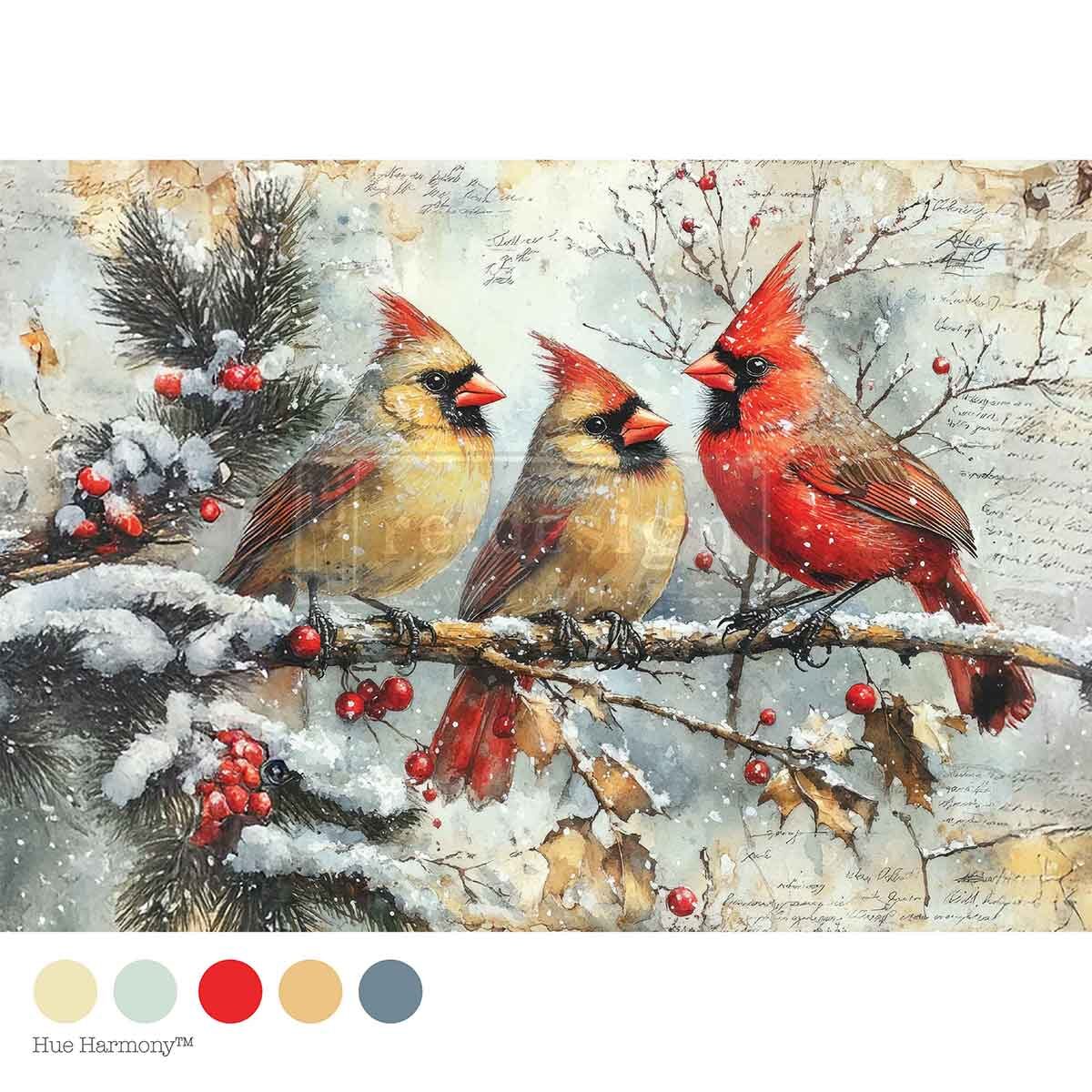 Crimson Noel dekupazny papier vtacikovy hodvabny