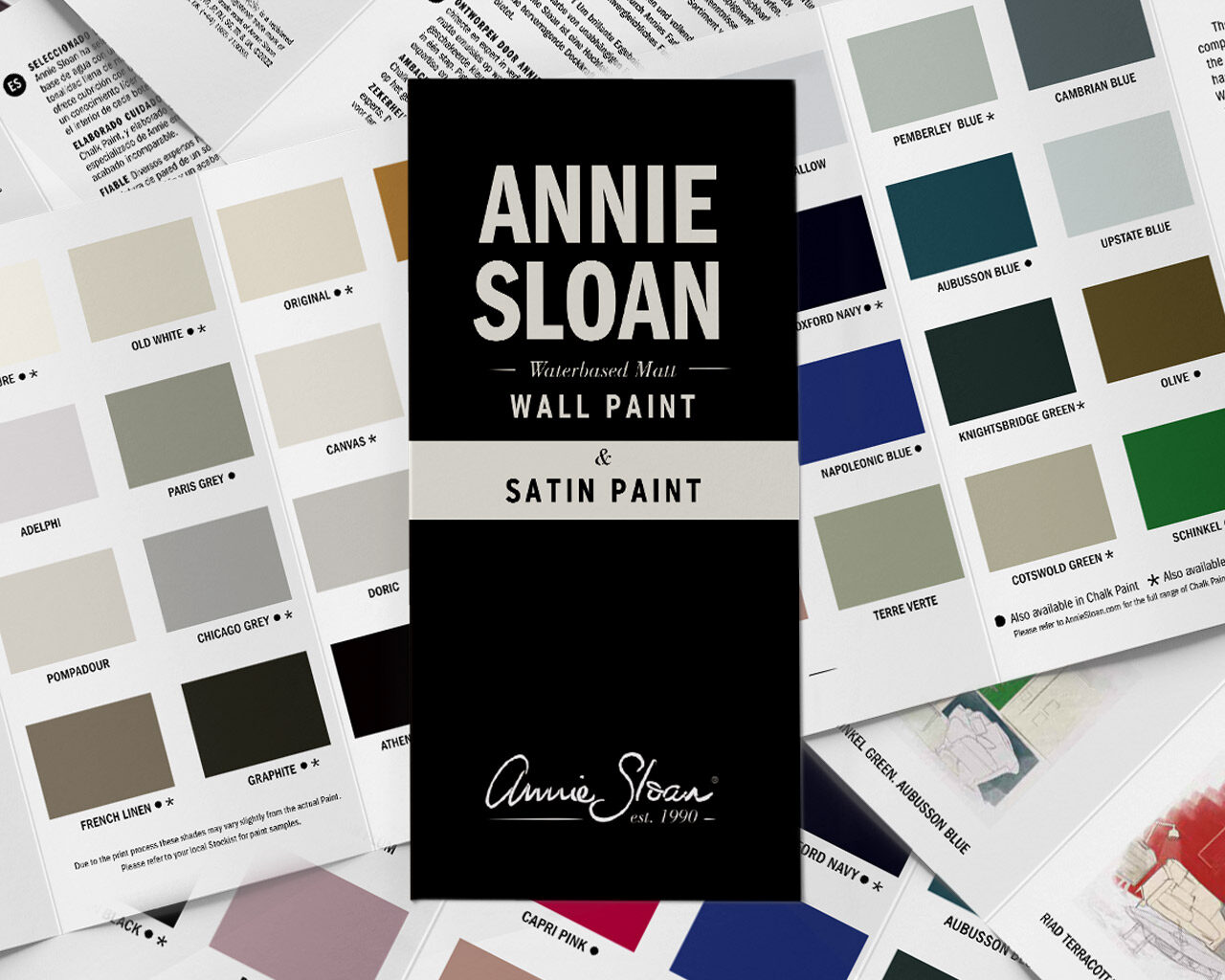 Paleta odtieňov WALL and SATIN farieb vzorkovn9k farieb na stenu annie sloan