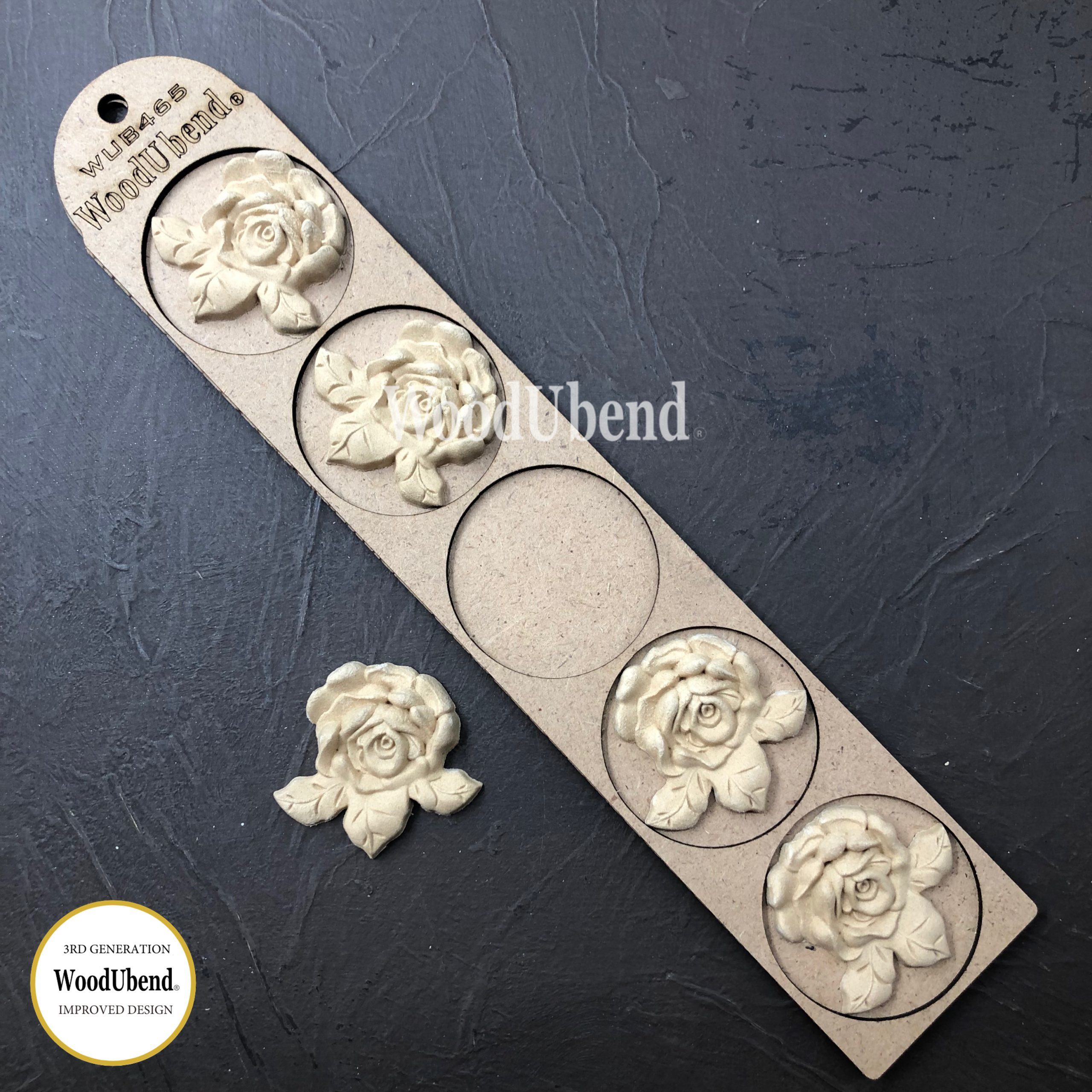 WoodUBend ornament Three Leaf Roses WUB0465 ohýbateľný ornament na nábytok ružička